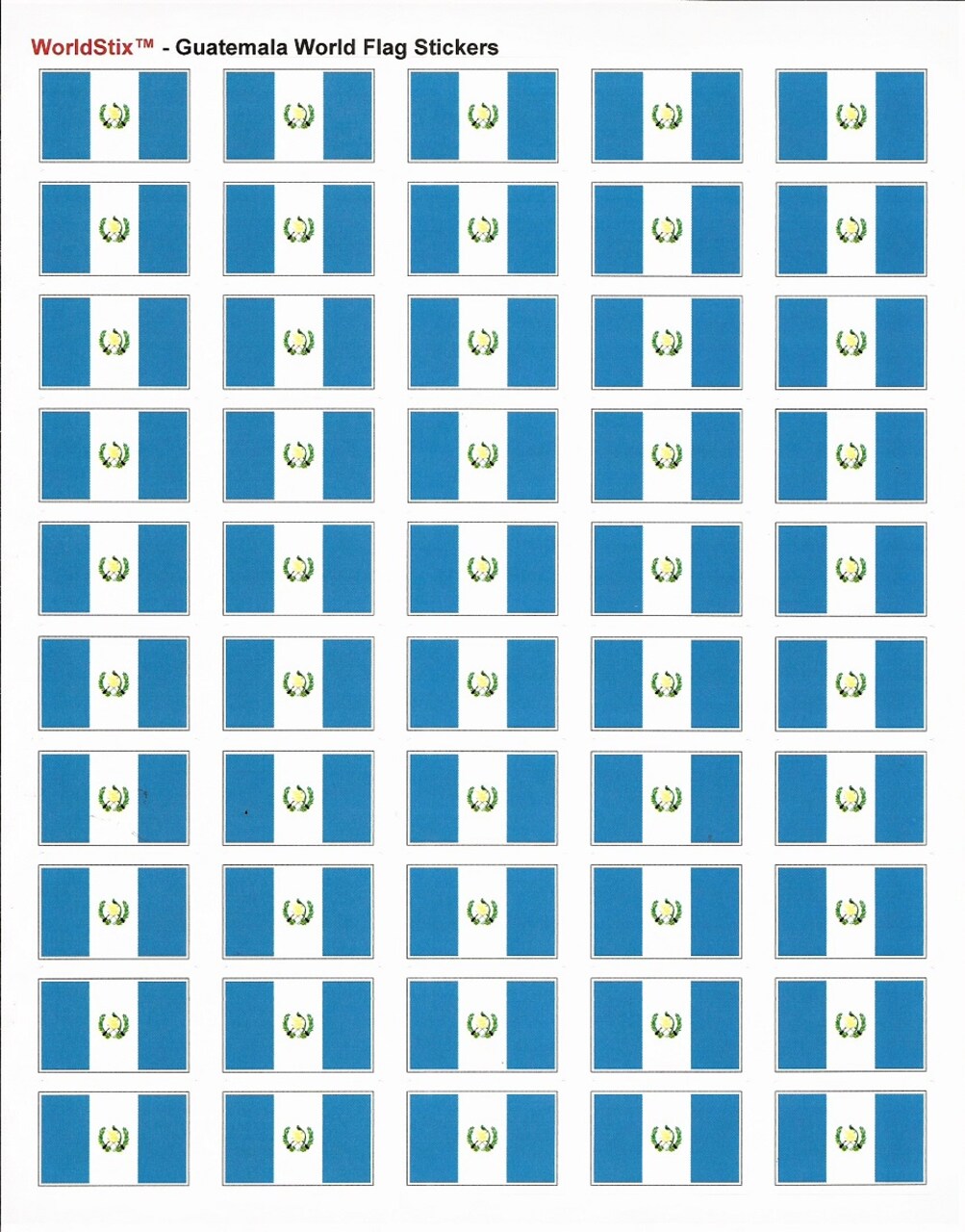100 Guatemala Flag Stickers, Two Sheets of 50, 1.5" x 1" Made in America Self Adhesive Country Flag Scrapbook Stickers, Two Sheets of 50, 100 Sticker Decal Flags